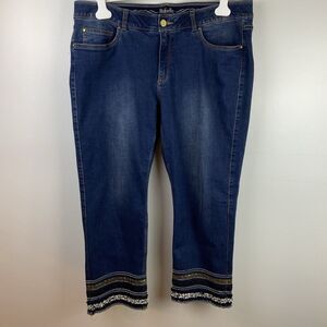 Raphaella Weekend Slimming Embellished Cropped Fringe Jeans Size 16W